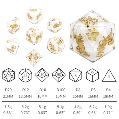 7Pcs DND Dice Set,Sharp Edge Resin Dice for D&D,French Bulldog | Polyhedral DND Dice,Smooth Polished Surface,Ideal Gift For Tabletop Role Playing Game Lovers Adults Women Men Teens - color: White, style: Golden Retriever
