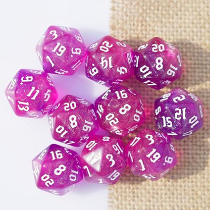 10PCs D20 Polyhedral Dice Set 22mm for DND RPG MTG Dungeons and Dragons Dice (Pink) - color: Pink