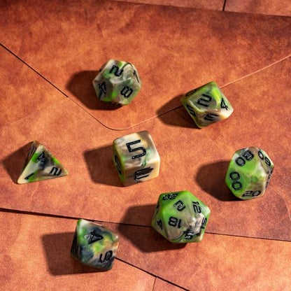 7PCS DND Dice Set RPG Resin Polyhedral Dice Set Camouflage Color with Leather Pouch for D&D Role Playing Games and Other Tabletop Games (Green) - color: Camo-green
