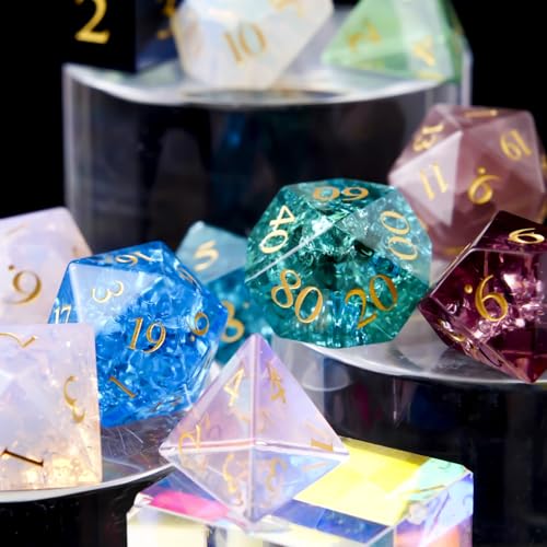 Mystery Blind Box Gemstone & Glass & Cat Eye DND Dice Set 7pcs Polyhedral Dice with Random Crystal Role Playing Dice for Dungeons & Dragons, Pathfinder, RPG and Tabletop Games - color: Mystery Gem Dice