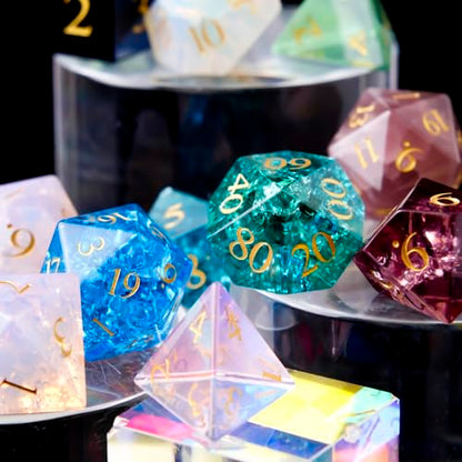 Mystery Blind Box Gemstone & Glass & Cat Eye DND Dice Set 7pcs Polyhedral Dice with Random Crystal Role Playing Dice for Dungeons & Dragons, Pathfinder, RPG and Tabletop Games - color: Mystery Gem Dice