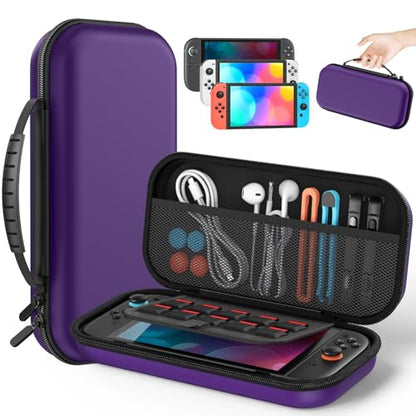 Switch 2 Slim Hard Shell Carry Case for Nintendo Switch 2 2025/Switch/OLED | Hard Shell Carrying Case with Soft Lining, 10 Card Slots, Durable Ballistic Nylon, Soft Silicone Handle, Switch2 Carry Case - color: Purple