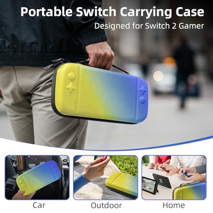BRHE Switch 2 Carry Case Compatible with Nintendo Switch 2 Console,Large Capacity Switch 2 Case, Portable Hard Travel Bag for Switch 2 Console & Accessories, 30 Game Card Slots (Blue Yellow Gradient) - color: Blue Yellow Gradient