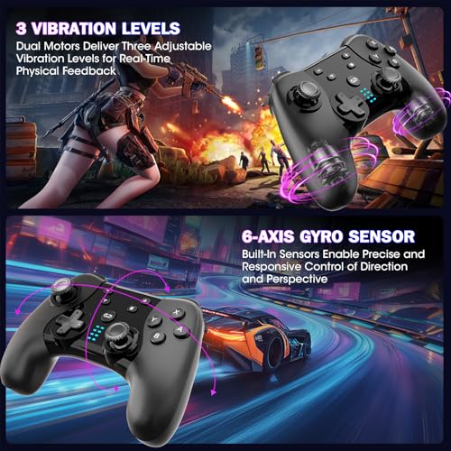 Saitake Wireless Switch Controller for Nintendo Switch/Switch 2/Lite/OLED/PC,Gamepad Supports Dual Vibration/6-Axis Gyroscope/Programmable/Turbo,Ergonomically Designed Precise Joystick - color: Black