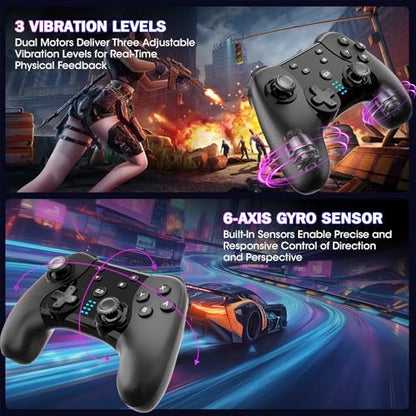 Saitake Wireless Switch Controller for Nintendo Switch/Switch 2/Lite/OLED/PC,Gamepad Supports Dual Vibration/6-Axis Gyroscope/Programmable/Turbo,Ergonomically Designed Precise Joystick - color: Black