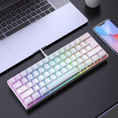 Snpurdiri 60% Wired Gaming Keyboard, 61 Keys RGB Backlit Ultra-Compact Contour Line Small Gaming Keyboard, for PC/Mac Gamer, Typist, Travel, Easy to Carry on Business Trip (White) - color: White(Contour-line)