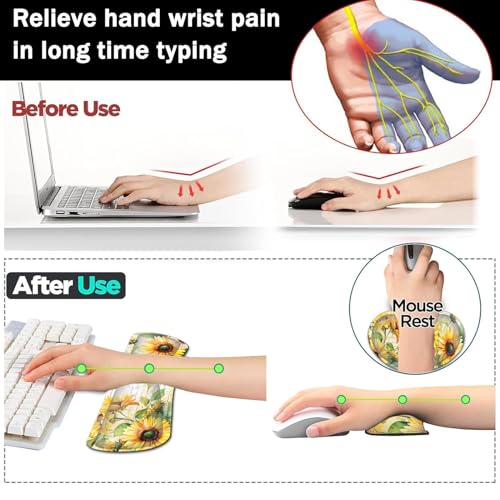 Large Gaming Mouse Pad+ Keyboard Wrist Rest Set, Ergonomics Memory Foam Mouse Mat Wrist Rest Support for Home Office, Waterproof Extended Mousepad 31.5x11.8in, Sunflower White Desk Pad - color: Yvb-mousepad-9-f-161