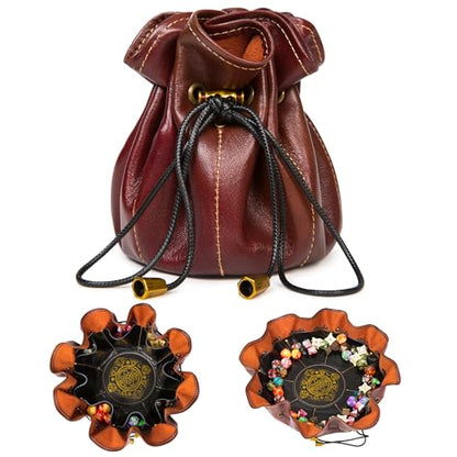 Full-Grain Leather Dice Pouch with Built-in Rolling Tray, Magic-Themed, Large Capacity Collector's Organizer for D&D, RPGs & Dice Enthusiasts