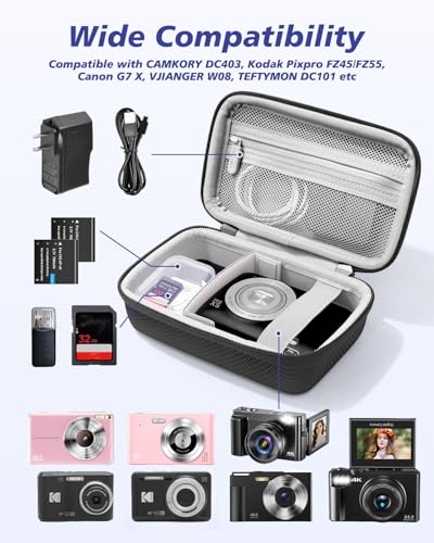 Krypthos Digital Camera Case for Kodak Pixpro FZ55 with SD Storage (Black) | Compatible with Kodak Pixpro FZ45, Canon G7X Mark III，CAMKORY DC403, Travel Small Cameras, Protective, Durable, Easy to Carry - color: Black