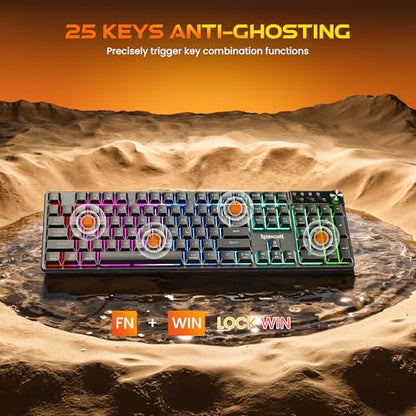 Redragon K521WL Wireless Gaming Keyboard with Knob, Tri-Mode BT/2.4G/USB-C RGB Mechanical Feeling Keyboard with Multimedia Keys, 4000mAh Battery, Anti-Ghosting, Compatible with PC - Upgrade - color: Jet Black