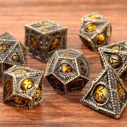 Metal Dice Set, Dragon Eye Theme, 7pcs Polyhedral Metal DND Dice Set, DND Starter Set, D&D Gifts with Gift Box, Role Playing Board Games Accessories, Bronze Amber - color: Bronze Amber With Gift Box