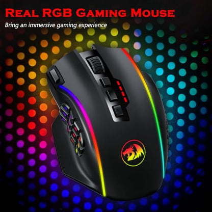 Redragon Wireless Gaming Mouse, MMO Gaming Mouse UP 16,000 DPI, 16 Macro Programmable Buttons, RGB Rechargeable with 12 Side Buttons, 70Hrs for PC Laptop MOBA FPS, M901P-KS - color: black