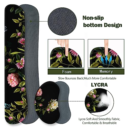 ARTSO Gaming Mouse Pad Wrist Support Set, XXL Large Desk Mat Mousepad + Keyboard Wrist Support+ Mouse Wrist Rest+Coaster 4in1 Ergonomic, Stitched Edge for Home Office -Flowers and Butterflies - color: Flowers and Butterflies