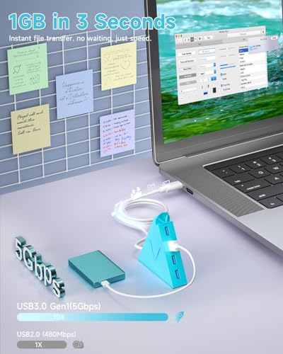 USB C Hub, USB C to 4-Port USB 3.0 Splitter Adapter for MacBook Pro/Air, iMac, Mac mini, Laptop, Surface Pro, XPS, External Devices (2ft, Blue) - color: Blue-C