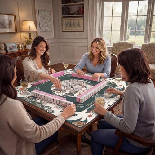 Foilswirl 1 Pcs Mahjong Table Mat Floral Peacock, 33" x 33" Green Chinoiserie Peacock Mahjong Mat Non-Slip Noise Reduction Carrying Bag for Poker Board Card Games Dominoes, Ships Rolled(Luxurious) - style: Luxurious