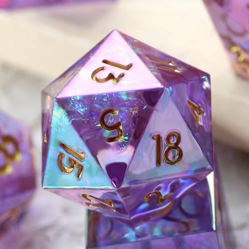 Iridescent Plating Lilac Sharp D&D Dice, DNDND Handmade DND Resin Sharp Edge D&D Die with Gift Case for Dungeons and Dragon Tabletop Games (Iridescent Plating Lilac) - color: Iridescent Lilac