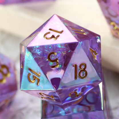 Iridescent Plating Lilac Sharp D&D Dice, DNDND Handmade DND Resin Sharp Edge D&D Die with Gift Case for Dungeons and Dragon Tabletop Games (Iridescent Plating Lilac) - color: Iridescent Lilac