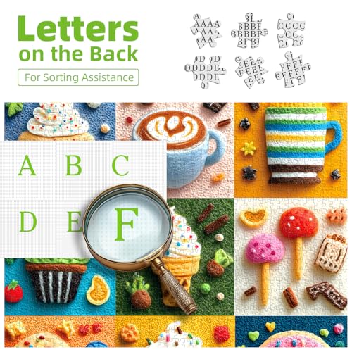 500 Piece Puzzle for Adult Embroidery Desserts Jigsaw Puzzle Cupcakes Coffee Ice Cream Donut Fabric Art Snacks Game Sweet Treats Puzzle with Letters on Back Challenging Gifts for Seniors & Families - color: Desserts