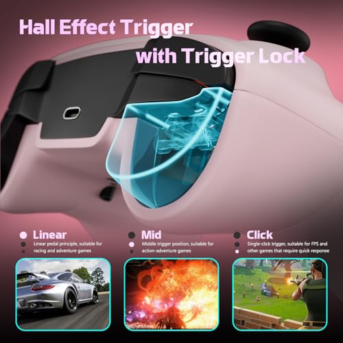 Wireless PC Controller with Hall Effect Joysticks & Triggers, 1000Hz Polling Rate, Switch Controller for Switch/Lite/OLED/Switch 2, Gaming Controller for Steam/Luna/Tesla - Dynamic RGB, Pink&Pink - color: Pink&Pink