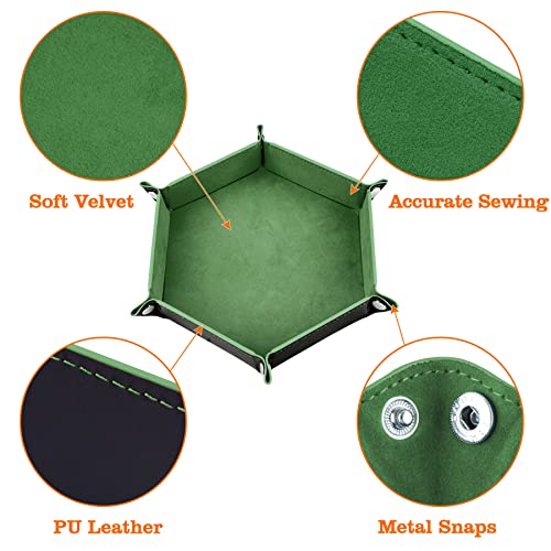 SIQUK 2 Pieces Dice Tray PU Leather Dice Trays Portable Folding Hexagon Dice Roller Tray for Dice Games Like RPG, DND and Other Table Games (Green, Camel) - color: Green, Camel