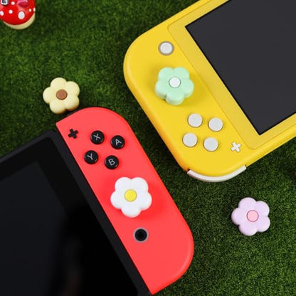 Switch Joycon Thumb Grips Caps, 4 PCS Cute Kawaii 3D Silicone Analog Thumbstick Button Cover Compatible with Nintendo Switch Lite/OLED Joystick Caps (Morandi Flowers) - color: Morandi Flowers
