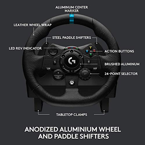 Logitech G923 Racing Wheel and Pedals for Xbox X|S, Xbox One and PC featuring TRUEFORCE up to 1000 Hz Force Feedback, Responsive Pedal, Dual Clutch Launch Control With Cleaning Kit