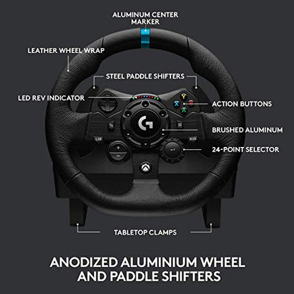 Logitech G923 Racing Wheel and Pedals for Xbox X|S, Xbox One and PC featuring TRUEFORCE up to 1000 Hz Force Feedback, Responsive Pedal, Dual Clutch Launch Control With Cleaning Kit