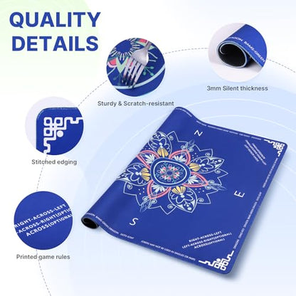 DEVPNR Mahjong Mat for Table with Rules, 32.6"x32.6", Blue | Non-Slip Table Cover, Noise-Reducing, with Rules, Portable with Travel Bag, for American Mahjong, Poker, Card & Board Games - color: Blue