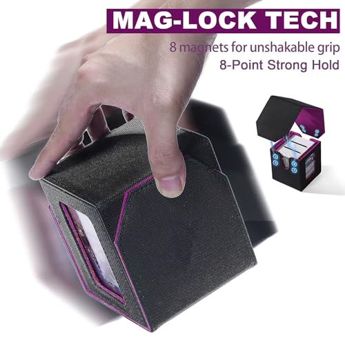 Commander Dual Display Deck Box — Patented Design Holds 130 Double-Sleeved/100 Triple-Sleeved Cards, Includes 2 Thick Card Bricks & 2 Dividers, Leather Multi-Function Storage Case (Black Purple) - color: Black/Purple