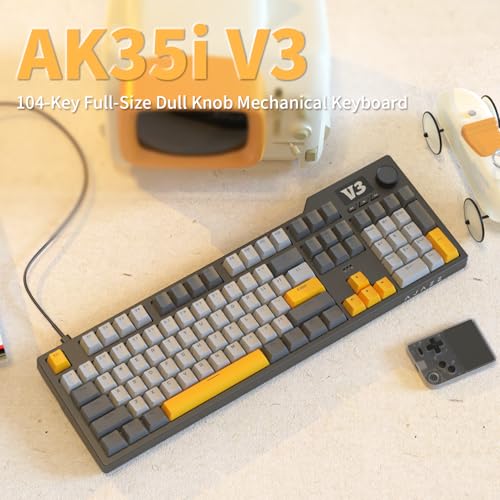 AJAZZ AK35I V3 104-Key Full Size Wired Gasket Mount Gaming Keyboard with Multimedia Buttons & Knob Control | Five Layer Pad | OEM Profile PBT Keycaps | Blue Backlit Custom Keyboard - color: AK35i V3 Black Wired