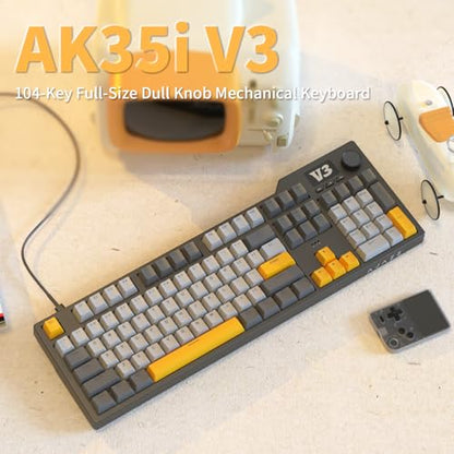 AJAZZ AK35I V3 104-Key Full Size Wired Gasket Mount Gaming Keyboard with Multimedia Buttons & Knob Control | Five Layer Pad | OEM Profile PBT Keycaps | Blue Backlit Custom Keyboard - color: AK35i V3 Black Wired