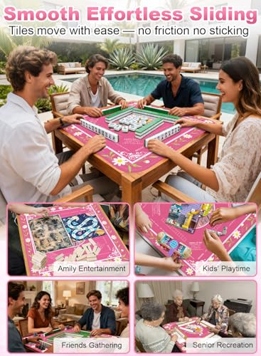 Crease-Free Mahjong Learning Mat 33.1" x 33.1", American Mah Jongg Mat with Rules, Quiet Non-Slip Large Mahjong Table Cover, Floral Gaming Mats for Mahjong, Poker, Dominoes & Board Games (Rose Pink) - color: Rose Pink