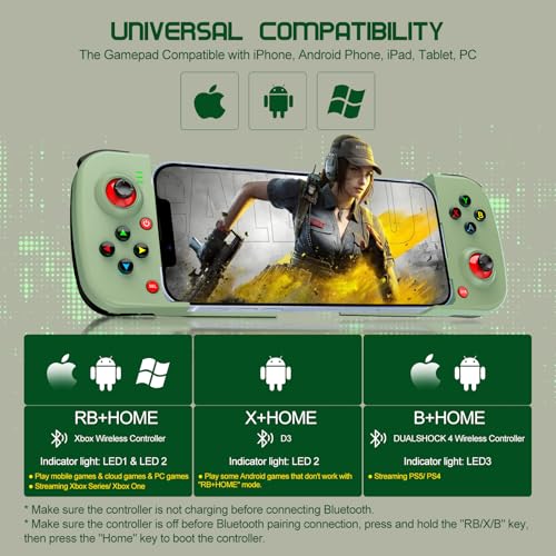Joso Phone Controller for iPhone/Android Support Phone Case, Mobile Gaming Controller with Ergonomic Design - Wireless Gamepad for Cloud Gaming & PS Remote Play - color: Green