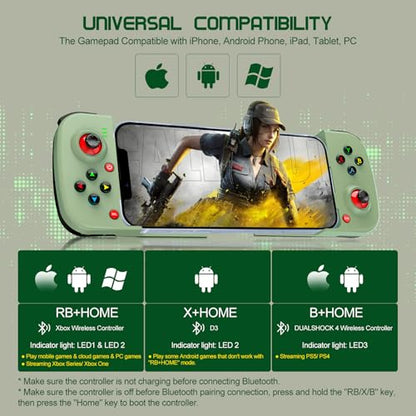 Joso Phone Controller for iPhone/Android Support Phone Case, Mobile Gaming Controller with Ergonomic Design - Wireless Gamepad for Cloud Gaming & PS Remote Play - color: Green