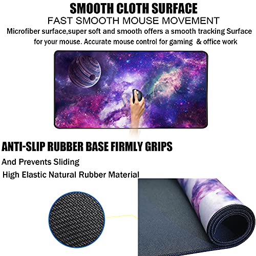 TEDNETGO Large Extended Gaming Mouse Pad, Long Mouse Pads, Extra Large Big Mouse Pad with Stitched Edge, XXL Non-Slip Computer Computer Keyboard Mat for Gamer/Desktop/Office/Home, Galaxy - color: Galaxy, size: 31.5L x 15.7W inches