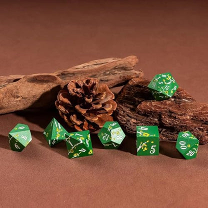 UDIXI DND Metal Dice Set Green, Flower Solid Metal RPG Dice Set for D&D | Yellow Flower, Metal Case Packaging, Heavy Metal Dice, D&D Gift, for Dungeons and Dragons Role Playing Games Tabletop Games - color: Green-white