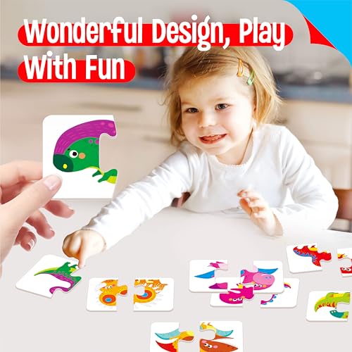 48 Dinosaurs Matching Puzzles with Error-Correction, Self-Correcting Puzzle Match Game Educational Matching Puzzles for Toddlers Kindergarten, Dinosaur-Themed Learning Games Toys for 3 Years Old - style: Dinosaur