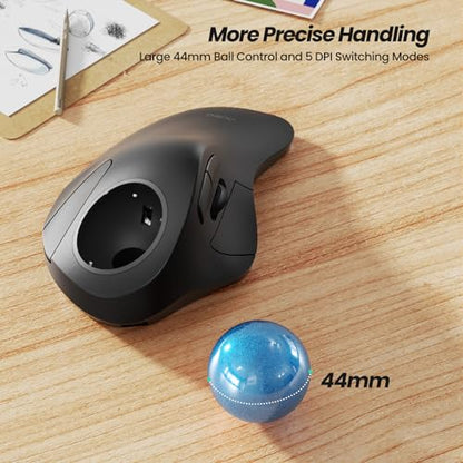 Nulea M505A Wireless Trackball Mouse Ergonomic 44mm Index Finger Control | Rechargeable rollerball mouse with 5 DPI levels,Bluetooth connection,smooth tracking,compatible with PC Mac Windows-Blue - color: B-Blue