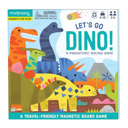 Mudpuppy Let's Go Dino! – Dinosaur Version of Travel-Friendly Magnetic Board Game with Adorable Illustrations of Dinosaurs for Children Ages 5 to 10, 2-6 Players - style: Let's Go Dinos
