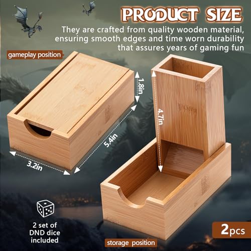 Arrowbash 2 Pcs Dice Roller Tower with 14 Polyhedral Dice Set Foldable Wooden Dices Tower Castle Collapsible Rolling Case for Tabletop Games Board Games, 5.4 x 3.2 x 1.8''