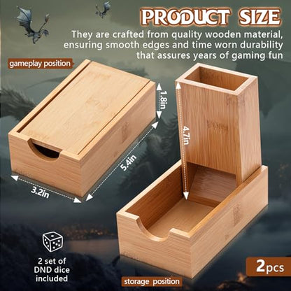 Arrowbash 2 Pcs Dice Roller Tower with 14 Polyhedral Dice Set Foldable Wooden Dices Tower Castle Collapsible Rolling Case for Tabletop Games Board Games, 5.4 x 3.2 x 1.8''