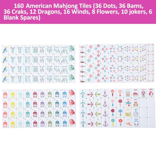 160 Pink Engraved American Mahjong Game Set with Carrying Bag and Accessories, 1.2’’ Mahjong Tile Set - color: 2-pink