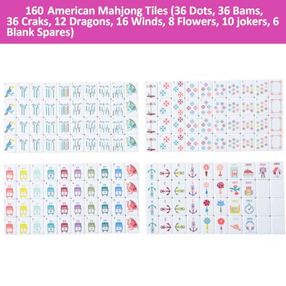160 Pink Engraved American Mahjong Game Set with Carrying Bag and Accessories, 1.2’’ Mahjong Tile Set - color: 2-pink