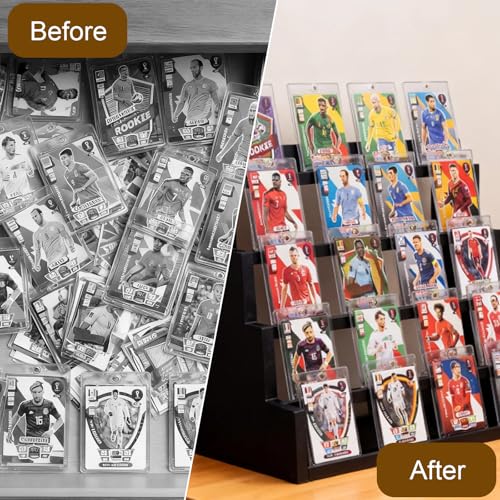 WodGod Card Display Stand，5-Tier Black Wooden Graded Card Display Rack，Wooden Trading Card Display，Desktop Showcase for Sports Cards