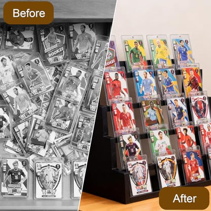 WodGod Card Display Stand，5-Tier Black Wooden Graded Card Display Rack，Wooden Trading Card Display，Desktop Showcase for Sports Cards