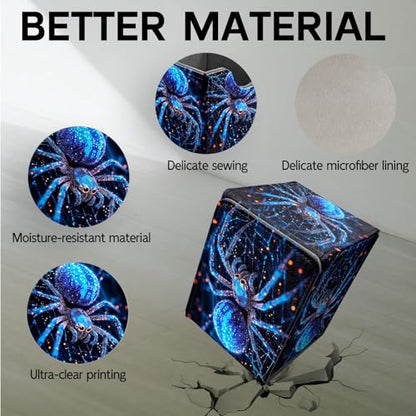 for MTG Deck Box, Trading Card Storage Case Holds 100+ Sleeved Cards, Glowing Blue Spider on Web Magnetic Closure Durable Deck Holder for Magic The Gathering, TCG & Commander - color: Glowing Blue Spider on Web