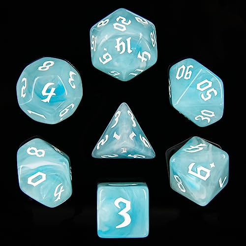 7PCS Polyhedral DND Dice, D&D Dice Set Filled with White and Blue Swirls for Role Playing Dice Games as DND RPG MTG Table Games - color: White and Blue