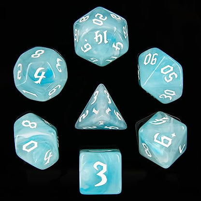 7PCS Polyhedral DND Dice, D&D Dice Set Filled with White and Blue Swirls for Role Playing Dice Games as DND RPG MTG Table Games - color: White and Blue