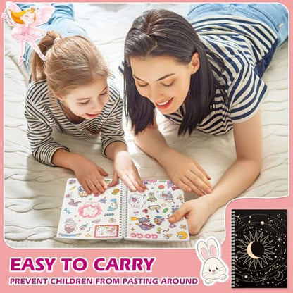 SUNEZLGO A5 Reusable Sticker Book 60 Sheets, Sticker Collecting Album Organizer, Blank Sticker Keeper Book for Adult Children with Tweezer and Spatula, Black - color: Black