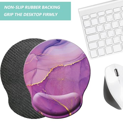 Mouse Pad with Wrist Support, Ergonomic Mouse Pad with Memory Foam Wrist Rest Cushion, Non-Slip Rubber Base Gaming Mice Pad for Home Office Computer Laptop, Purple Marble - color: Purple marble